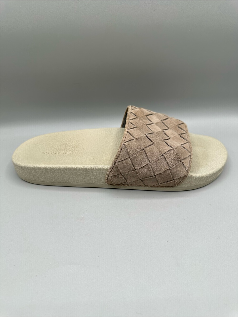 Vince Watley Woven Suede Sandals Men 9M Taupe Slip On Slide